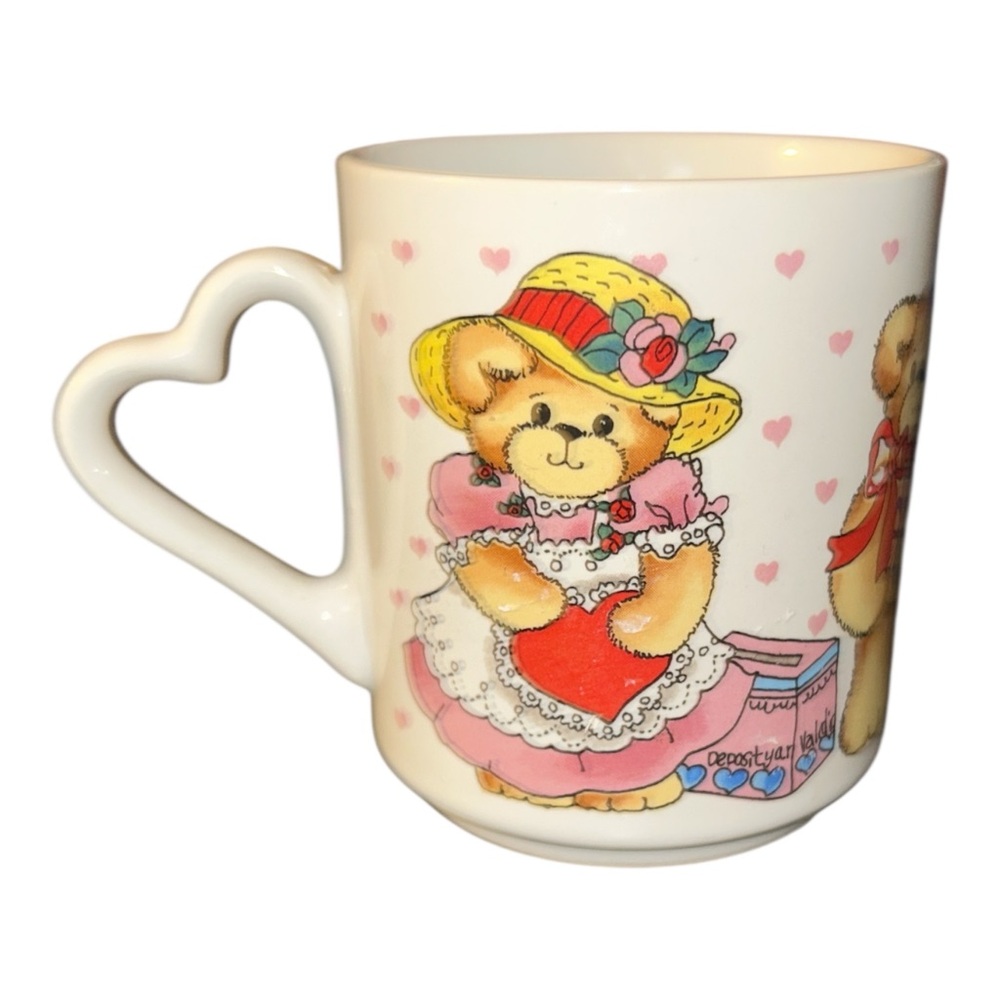 Vintage 1985 Enesco‎ Lucy & Me Valentine Teddy Bear Mug Heart Handle